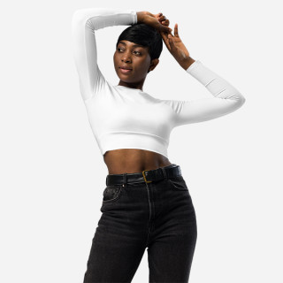 Crop top a maniche lunghe in tessuto riciclato con stampa all over