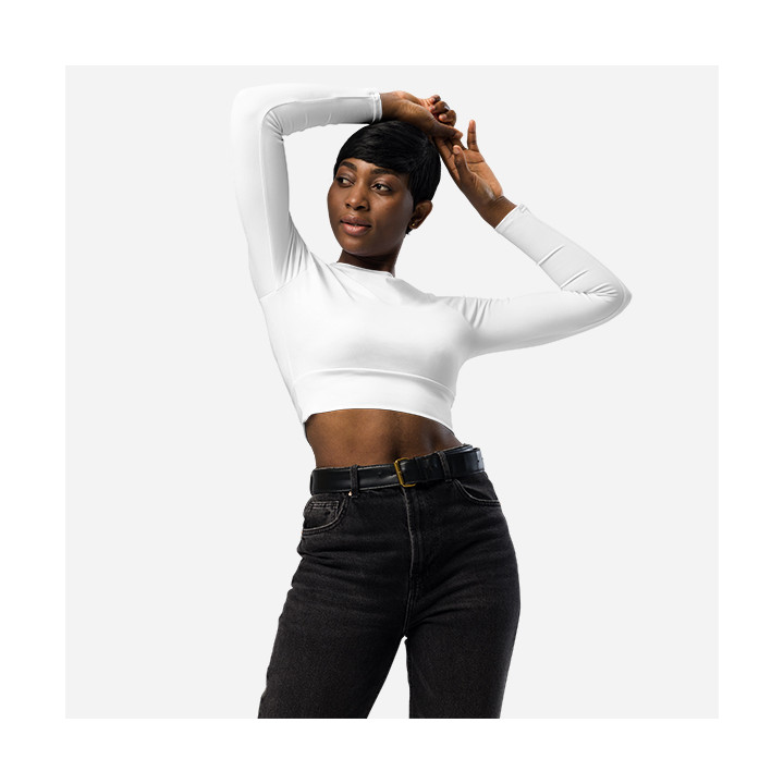 Crop top a maniche lunghe in tessuto riciclato con stampa all over