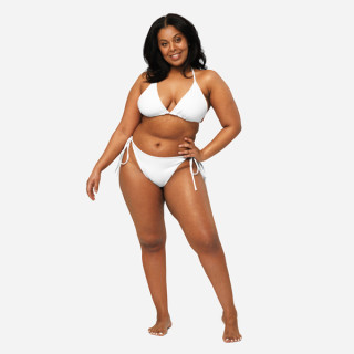 Bikini in tessuto riciclato con lacci e stampa all over