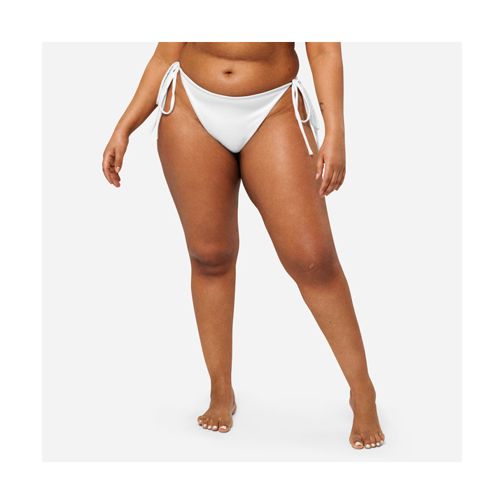 Slip bikini in tessuto riciclato con lacci e stampa all over
