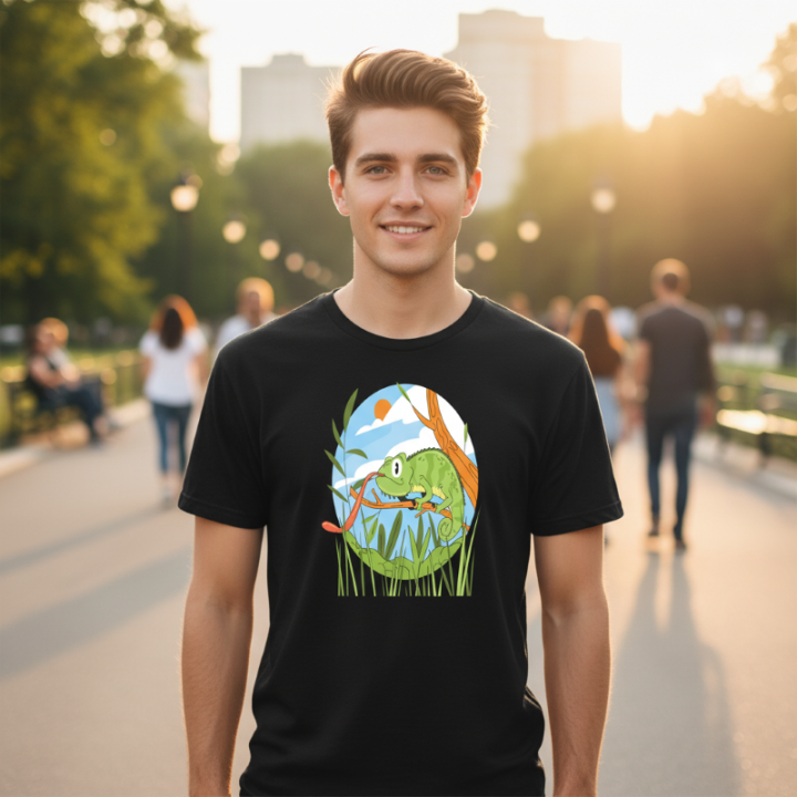 Basic Unisex Softstyle T-Shirt | Gildan 64000 | Regenbogen-Chamäleon-Explosion!